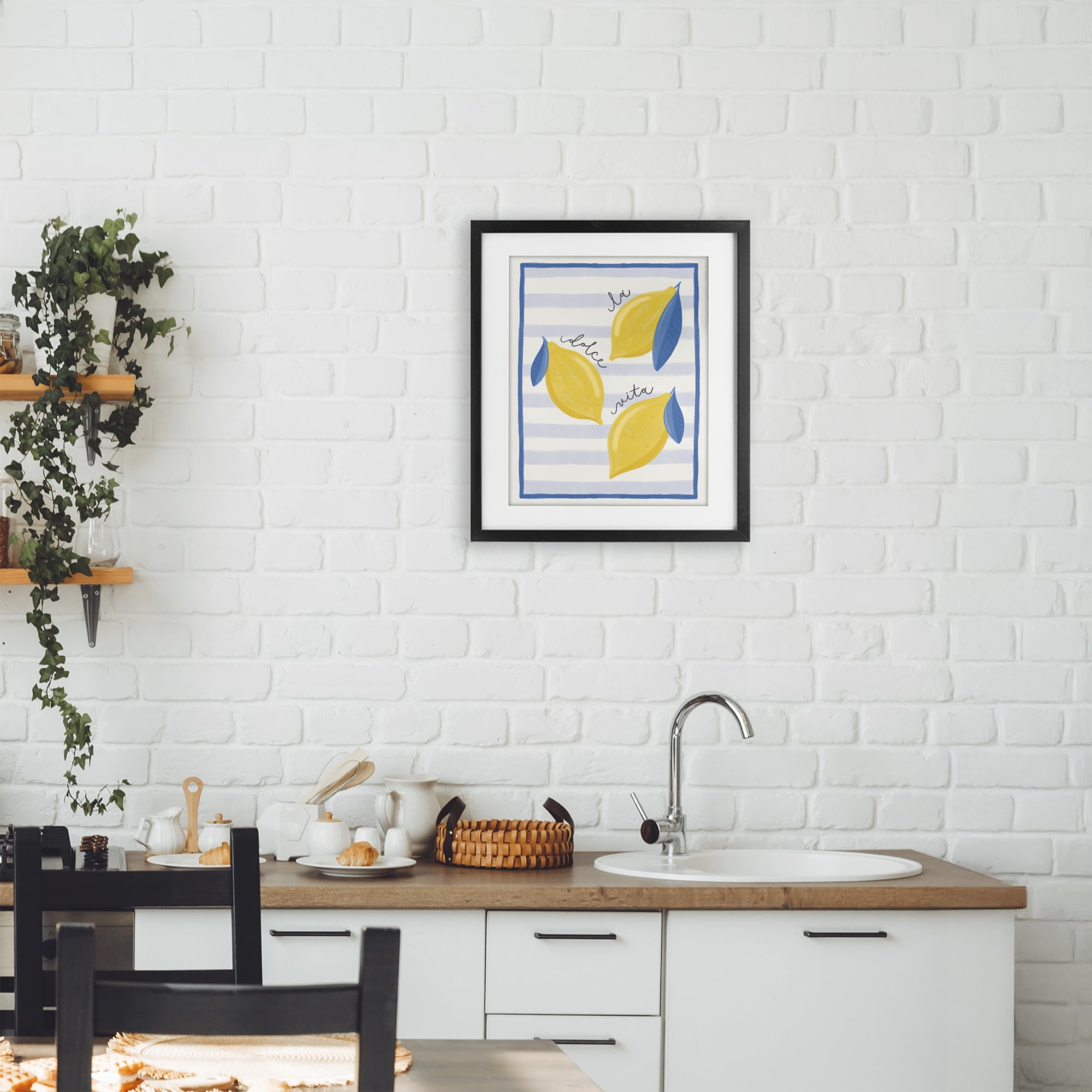 Stupell Industries Dolce Vita Lemons & Stripes Black Framed Print Under Glass, design by Jalynn Heerdt
