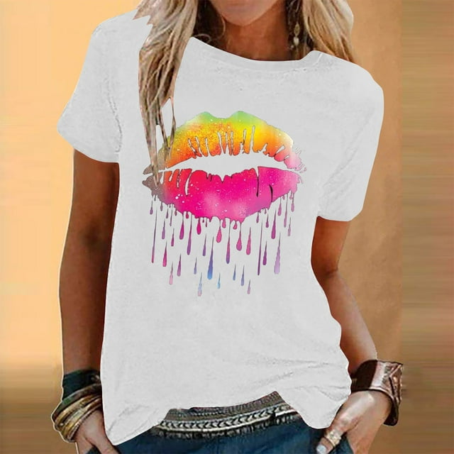 Birdeem T-Shirt Blouse à Manches Courtes à Col Rond Imprimé pour Femmes, Coupe Ample