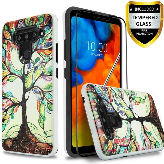 LG V50 ThinQ Case, 2-Piece Style Hybrid Shockproof Hard Case Cover with [Tempered Glass Screen Protector] Hybird Shockproof And Circlemalls Stylus Pen-Lucky Tree