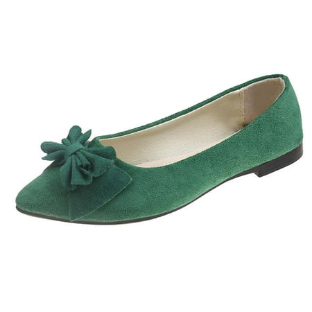 hopeusnice Clearance Women s Suede Bowknot Flat Shoes Pointed Toe Ballerina Flats Comfortable Slip On Loafers Ladies Ballerina Shoes for Wedding Party Green 37
