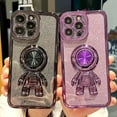 thumbnail image 2 of Astronaut Phone Case for iPhone 14 Pro Max Glitter,Luxury Bling Sparkly Shiny Clear Plating Case with Hidden Stand Ring Holder Soft Cover for Women Girly,Black Bling,6.7 Inch, 2 of 7