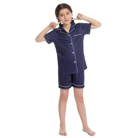 

Girls Modal Pajamas Set Button-Down PJs Short Sleeve Sleepwear Two-Piece Lounge Sets