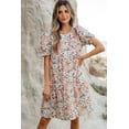 thumbnail image 3 of Women's Apricot Bohemian Floral Print Short Puff Sleeve Mini Dress | [ZhiHiMeRi] | (US 20-22)2XL, 3 of 12