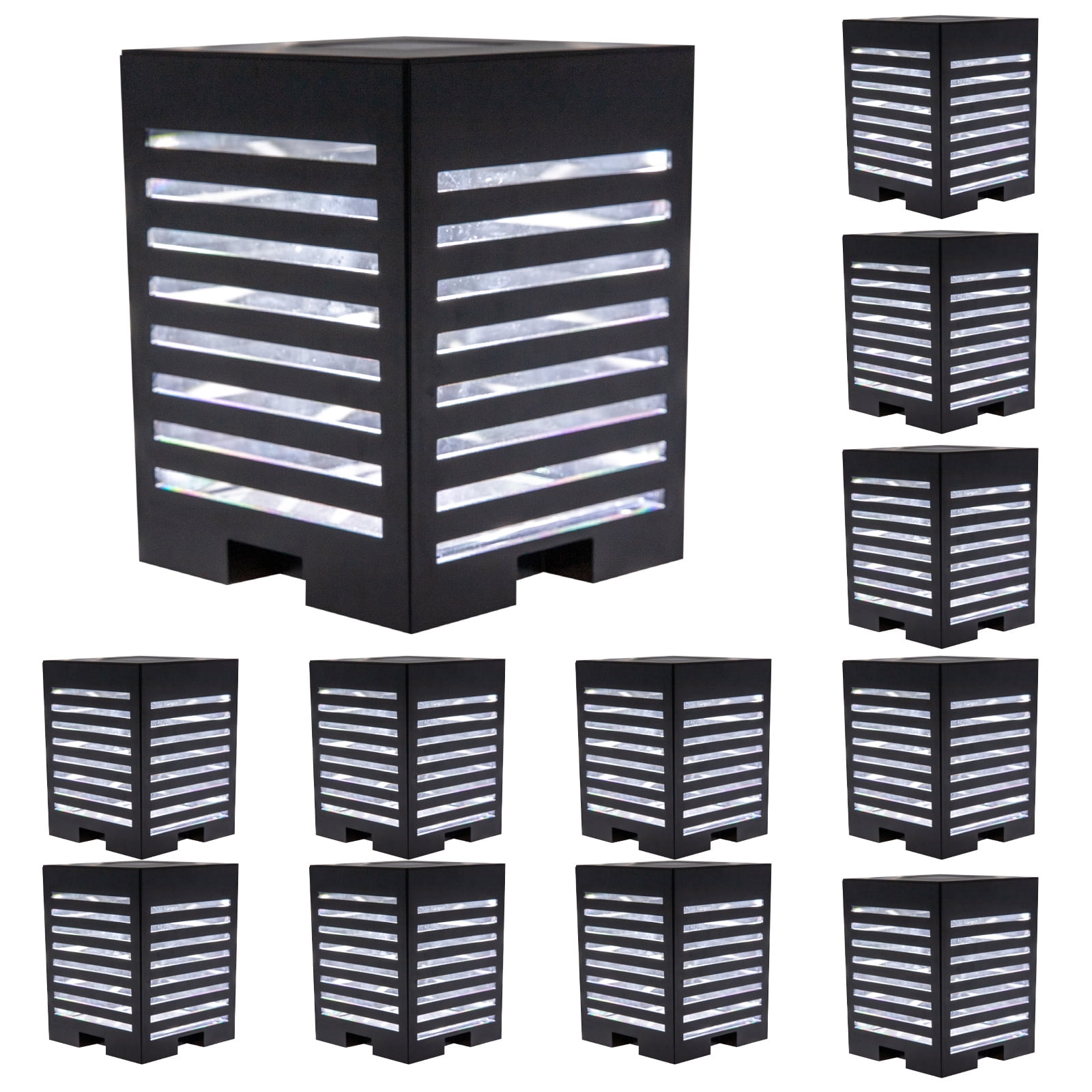 GreenLighting 12 Pack Modern Grooved Solar Powered LED Post Cap Light for  4x4 or 5x5 Posts (Black)
