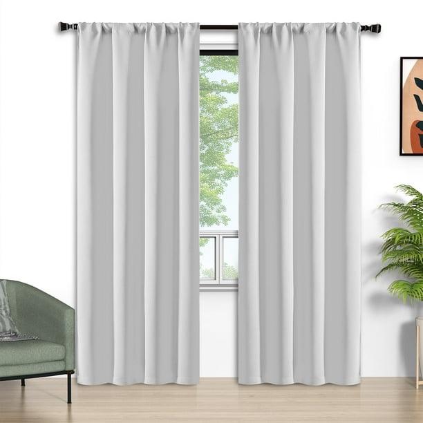 Cortinas Blackout Blancas, Juego de 2 Paneles, 52x96 Pulgadas, Cortinas Blackout con Bolsillo para Barra, Cortinas Térmicas Aislantes para Ventanas, Calor de Verano, Cortinas Sólidas con Privacidad A