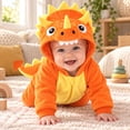 thumbnail image 5 of JIAYUE Baby Hooded Jumpsuit Cozy Fuzzy Cute Dinosaur Design Romper Long Sleeve Zip-Up Clothes for Casual Wear, 5 of 7