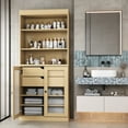 thumbnail image 3 of 100% Solid Wood 32" Bathroom Cabinet with Frosted Glass Doors, 2-Drawers and Adjustable Shelves, 3 of 6