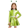 thumbnail image 3 of Sholeno Girls Shiny Metallic Outer Space Alien Outfits Green 12, 3 of 7