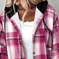 thumbnail image 6 of qolati Plaid Shirts Jackets for Women Casual Button Down Long Sleeve Shacket Jacket Warm Coat Fleece Lined Hoodie Casual Trendy Blouse Top Hot Pink XL, 6 of 7