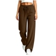 thumbnail image 3 of Women's Soft Fabric Slim Fit Sports Pants, Mid Elastic Waist, Drawstring Fitted, Pocket, Casual Lounge, Athletic Gym Fitness, Workout Leggings | UKHCCC,Brown L, 3 of 7