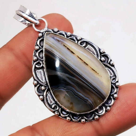 Black Lace Agate Gemstone Handmade Fashion Ethnic Pendant Jewelry 2.20" SA 120