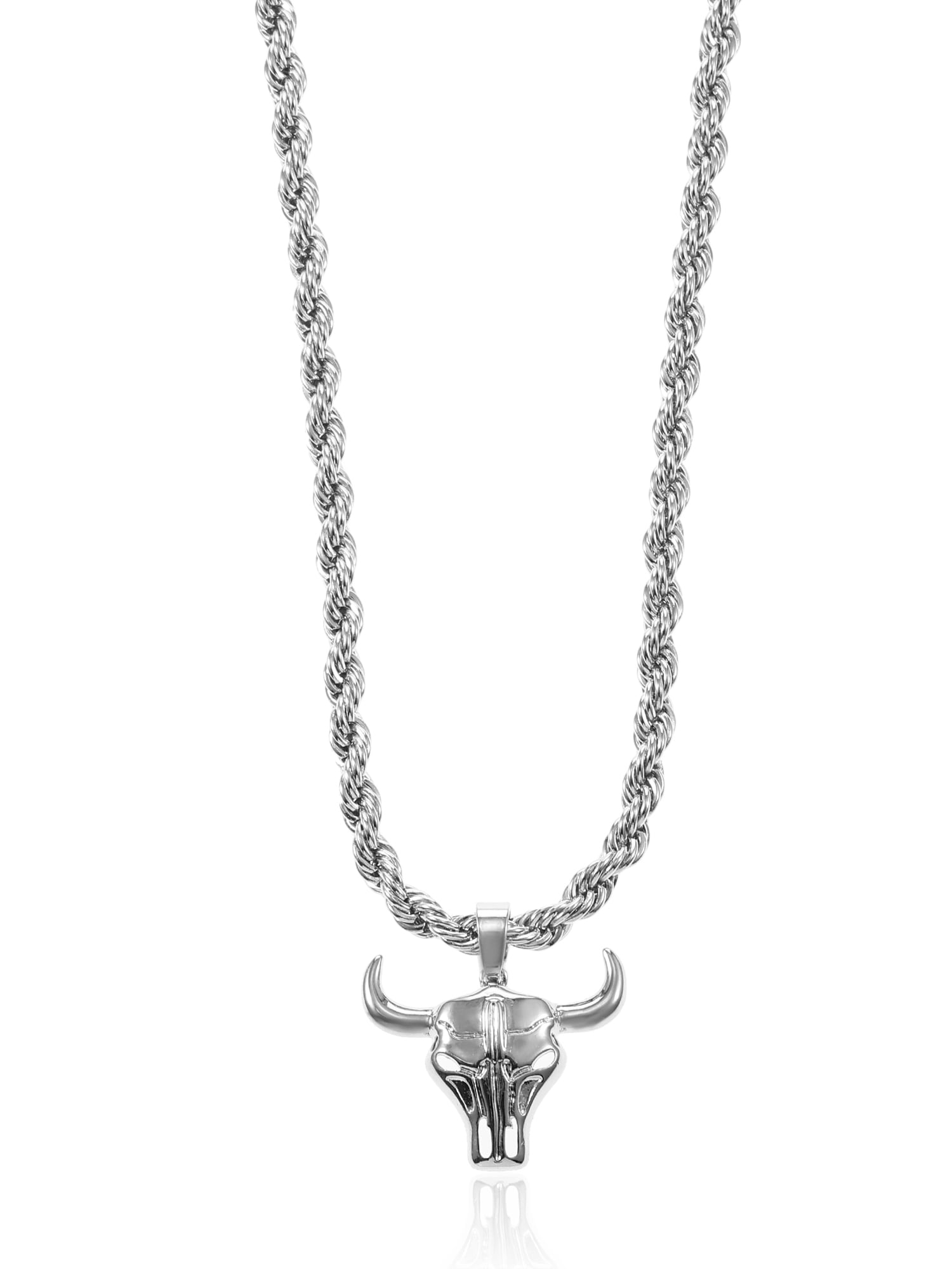 No Boundaries Men's Steer Head Pendant Necklace, Silver-Plated, 1 Pack