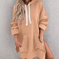 thumbnail image 2 of Women Zippered Hoodie Sweatshirts Clearance Sale Winter Fall Oversized Hooded Long Sleeve Puff Drop Shoulder Side Split Solid Color Leisure Cotton Hoodies Hoodie(Khaki,XL), 2 of 9