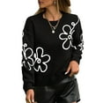 thumbnail image 2 of Women'S Off Shoulder Cable Knit Sweaters in Fall Pullover Cute Flower Crew Neck Long Sleeve Trendy Sweater Black S, 2 of 8