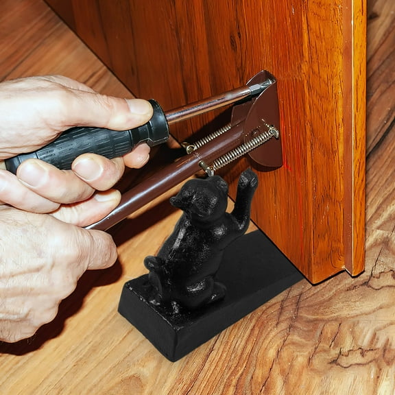 PAMINGONO Heavy Duty Cast Iron Door Stop Black for Floor Door Security