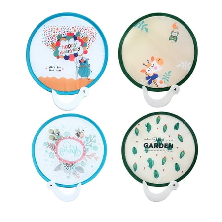 

4pcs Folding Fan Mini Cartoon Lightweight Portable Round Shape with Handle for Kids Children Random