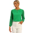 thumbnail image 1 of Top de la blusa de la oficina del trabajo del cuello del ojo de la cerradura de las mangas largas semi transparentes de la gasa elegante de las mujeres Verde Brillante L, 1 of 6