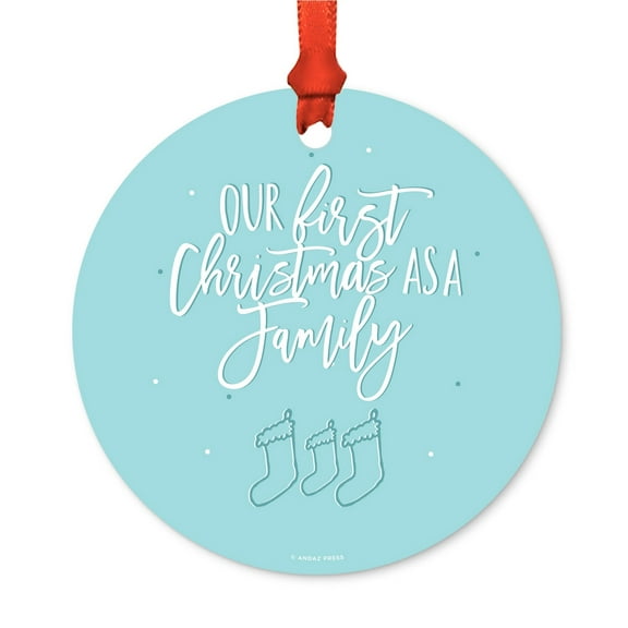 Round Metal Christmas Ornament, Our First Christmas as a Family, 2017, Includes Ribbon and Gift Bag