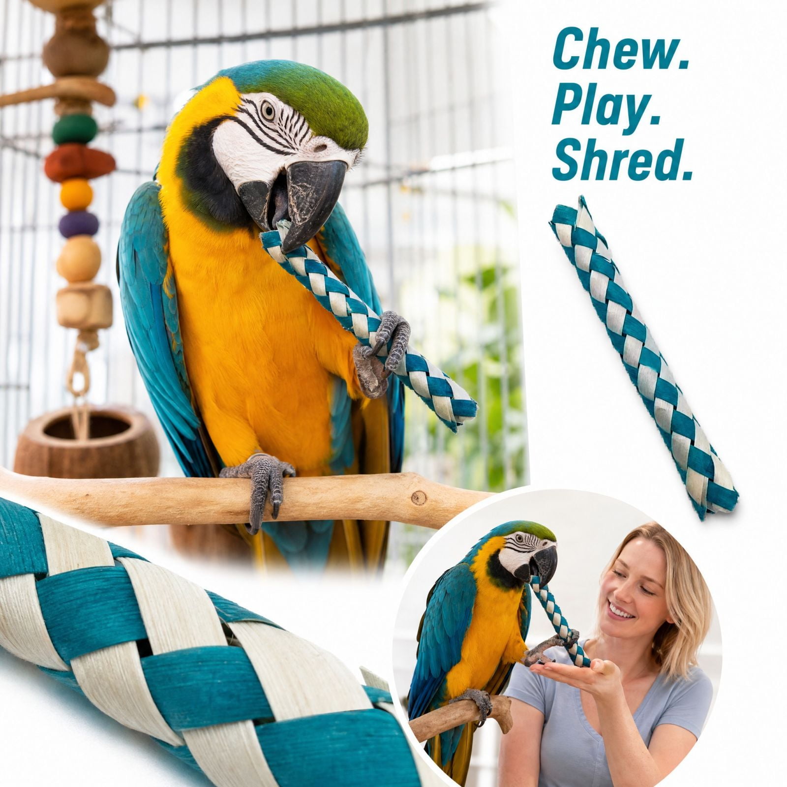 5PCS Bird Chewing Toy, Parrot Leaf and Woven Tube Accessory, Natural Palm Leaf and Colorful Straw, Encourages Foraging and Beak Health, Relieves Boredom, Safe for Small Parrots