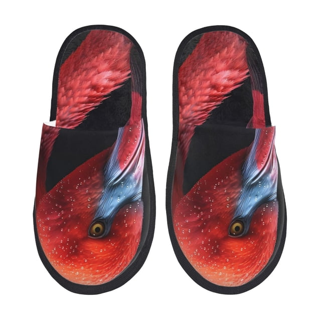 Fotbe Closeup Red Flamingo Portrait Pantuflas Peludas para Mujer con Estampado, Zapatillas de Peluche, Zapatos de Invierno para Casa, Uso Interior y Exterior-Large