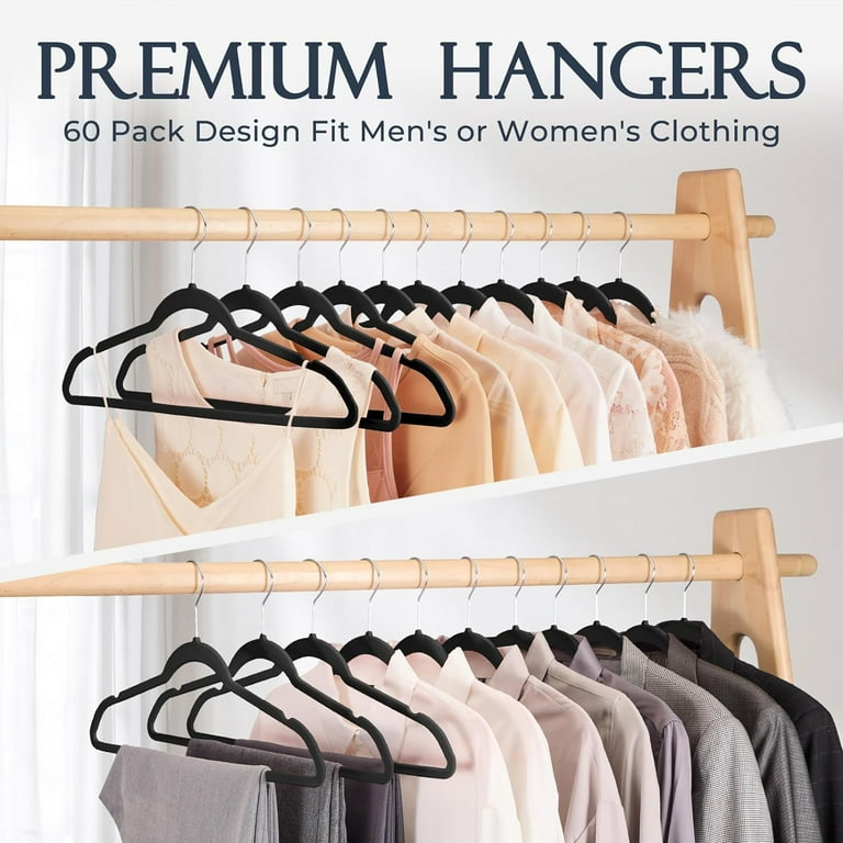 HOUSE DAY Black Velvet Hangers 60 Pack Premium Clothes Hangers Non Slip Felt Hangers Sturdy Black Hangers Heavy Duty Coat Hangers Durable Suit