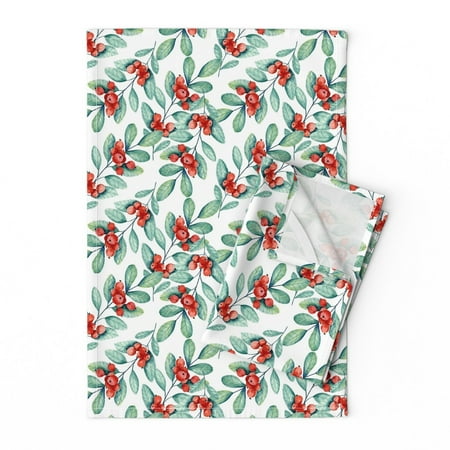 Gibson Christmas Dishes Holly Berry Red Berries Holly Holiday Christmas Linen Cotton Tea Towels by Roostery Set of 2 ()