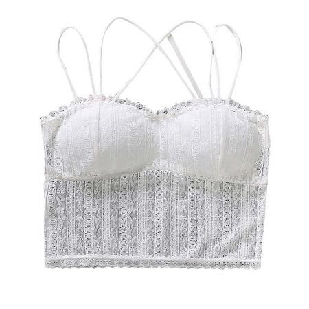 Audhol Lace Bralette High Support Bras for Women Adjustable Strap Full Coverage Up Bras Comfortable No Underwire Wireless Bras Racer Back Bra for Women White One Size