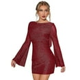 thumbnail image 3 of Women's Backless Flounce Sleeve Sparkling Mesh Mini Dress, 3 of 5