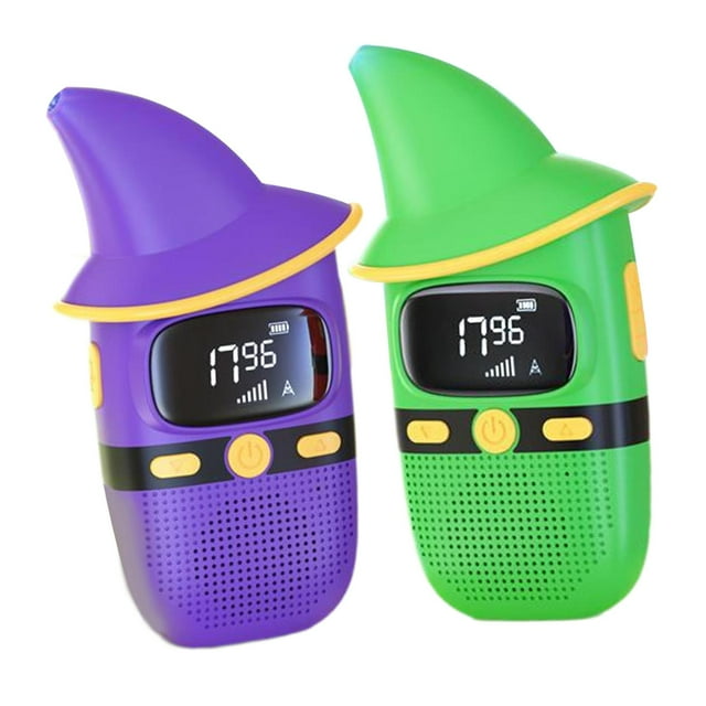 2 walkie-talkies para niños, radios bidireccionales, juguetes portátiles para niños. Verde y morado