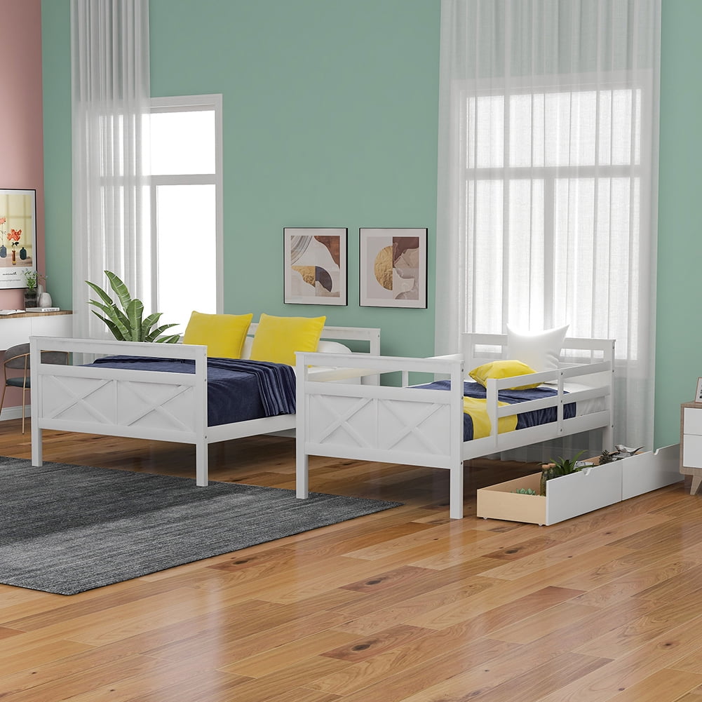 Kadyn Kids Bedroom Loft Bed with Storage Drawers, Can Be Split into Two Separate Beds, White Kadyn Kids Bedroom Loft Bed with Storage Drawers, Can Be Split into Two Separate Beds, White