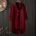 thumbnail image 2 of Casual Solid Color Button Up Collared Shirt For Women 3/4 Sleeve T Shirt Top, 2 of 2