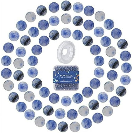 400pcs 4mm Blue Spot Jasper Loose Beads Making Kit Gemstones Spacer Round Beads Charms with Elastic Thread