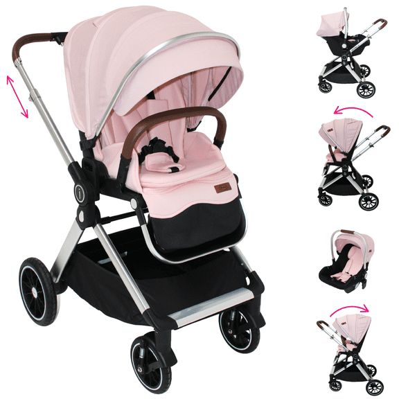 Carriola 4 En 1 Georgina LX | Reversible | Portabebé Ibaby rosa