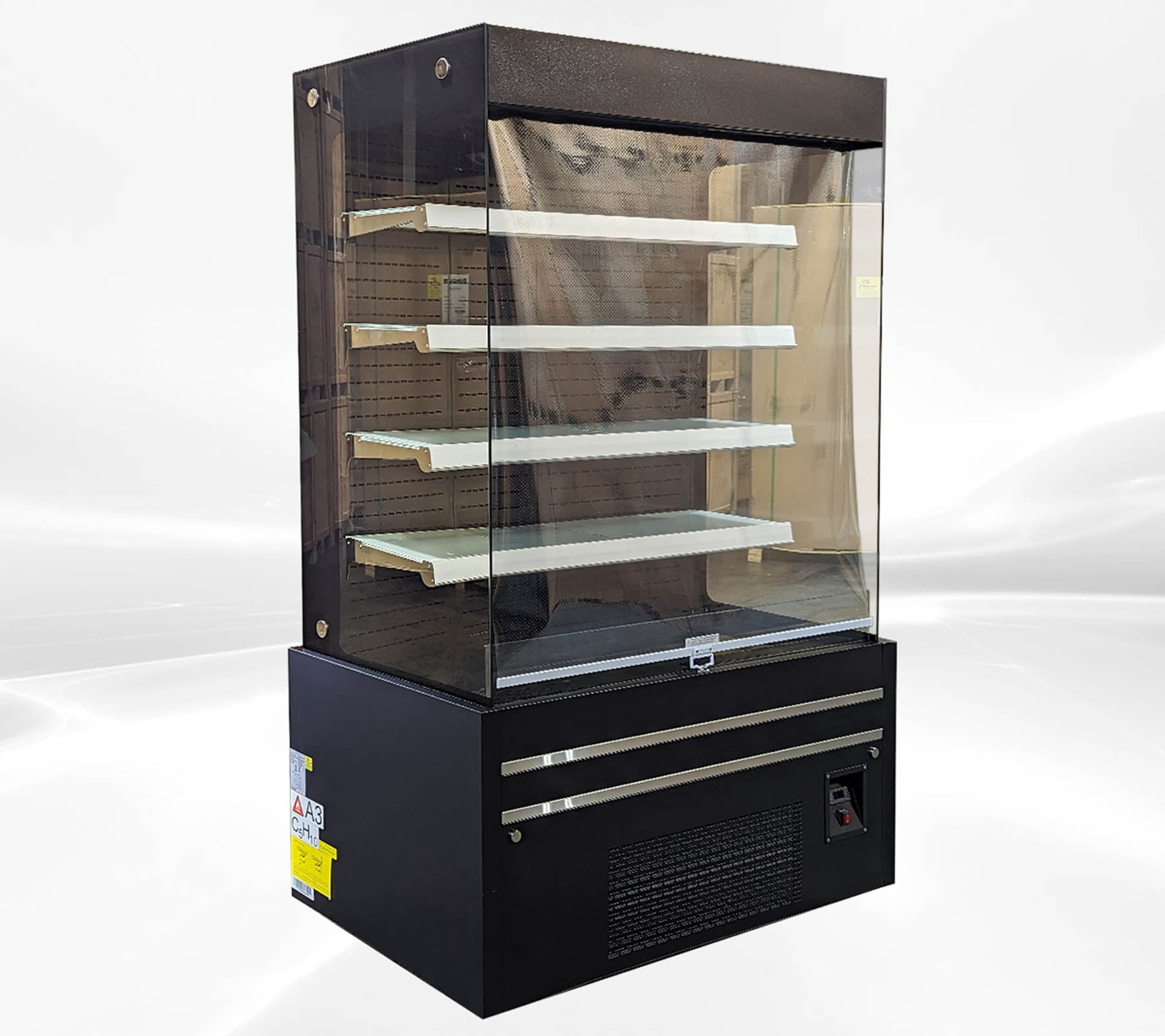 48 in W 27 Cu. ft. Commercial Open Air Display Refrigerator Merchandiser, 4 Shelf Refrigerated Grab and Go Display Case, Black