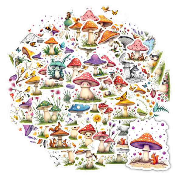 Cute Stickers Mushroom Stickers Colorful Nature Stickers Animal Stickers for Laptops Suitcase Phone