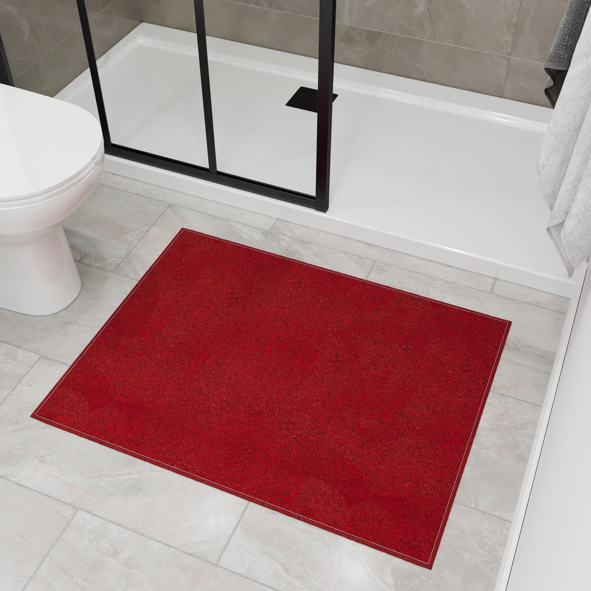 Ottomanson Modern Entryway Rug 3x4 Non-Slip Area Rug for Kitchen Bedroom Bathroom, 2'7" x 4', Red
