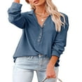 thumbnail image 5 of PENGXIANG Women Solid Color Button Up V Neck Long Sleeves Blouses Tops Relaxed Fit Henley Shirts, 5 of 5