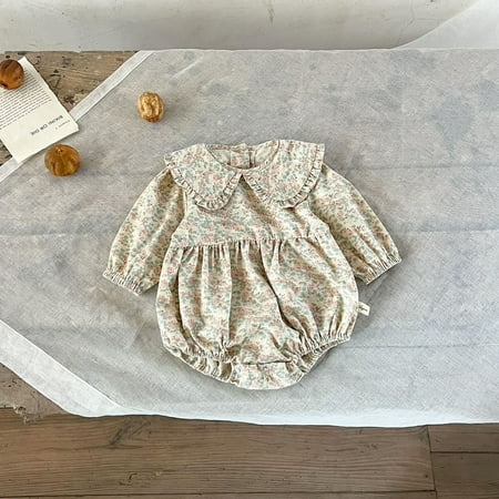 

Simplmasygenix Mothers Day Gifts Baby Romper Korean Wrapped Fart Clothes Spring Baby Floral Bodysuit Outwear Western Baby Dot Doll Neck