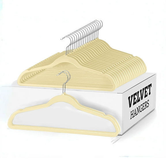 Lux Decor Collection Velvet Hangers for Skirt Pants 50 Packs, Non Slip Space Saving Clothes Hangers for Skirts, Ivory