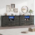 thumbnail image 3 of ChVans 6 Drawer Dresser with LED Lights & Charging Station, 63'' Farmhouse Dresser with 2 Sliding Doors, 3 Shelves, Wood Wide Storage Cabinet for Bedroom, Living Room, Hallway, 3 of 12