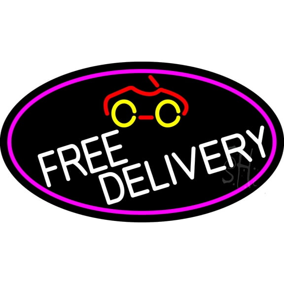 Free Delivery And Car Oval With Pink Border LED Neon Sign 13 x 24 - inches, Clear Edge Cut Acrylic Backing, with Dimmer - Bright and Premium built indoor LED Neon Sign for Bar decor.