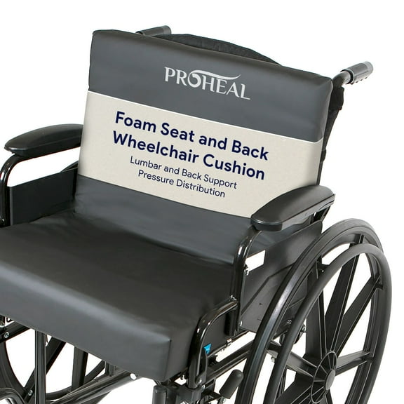 ProHeal Wheelchair Back and Lumbar Support Pillow Set - Lower Back Pain Relief - 16” x 32” x 3” / 16" x 16" x 3"