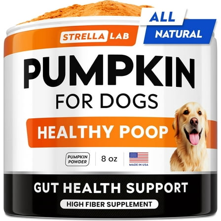 STRELLALAB Pumpkin for Dogs - 8.1oz High Fiber Powder Supplement - Stool Consistency and Softener - Diarrhea, Constipation, Upset Stomach, Food Sensitivity, Scoot - Digestion Support - Made in USA