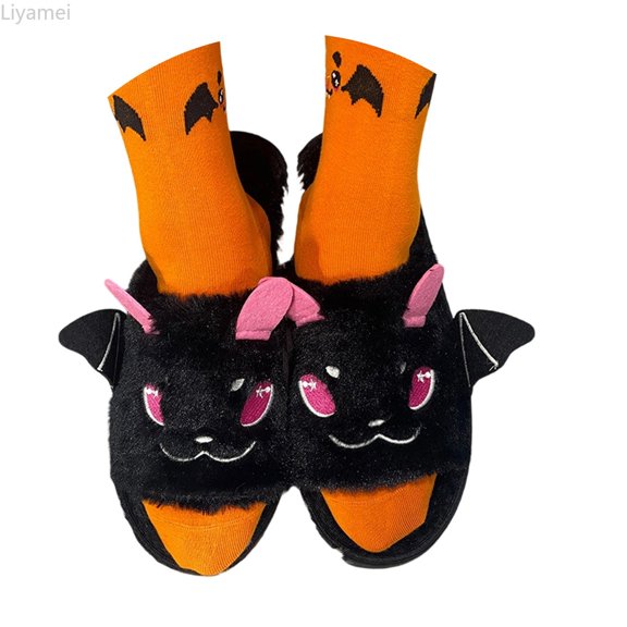 Liyamei Boys Halloween House Slippers Lined Plush Warm Soft Boys Slippers Size 8-10 Years
