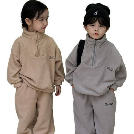 

KYAIGUO Toddler Baby Winter Sweatshirt Outfits for Boy Girl 9M-9T 2PCS Long Sleeve Thicken Outfits Set Infant Solid Color Fleece Sweatshirt Pants Outfits