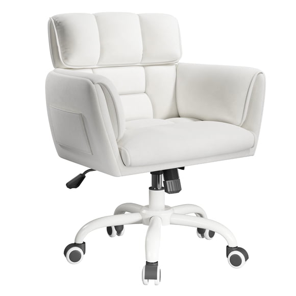 Exenoray Luxury Double-Layer Padded Office Chair with Side Pocket, Oversized Soft Fabric Desk Chair, 105°-120° Tilt & Heavy Duty Swivel Task Chair, 242lbs Capacity, White