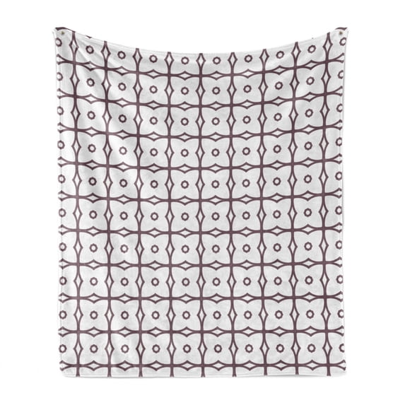 Floral Soft Flannel Fleece Throw Blanket, Octagon Shapes in Middle of Abstract Flowery Motifs Geometric Design, Cozy Plush for Indoor and Outdoor Use, 70" x 90", Pale Eggplant and White, by Ambesonne