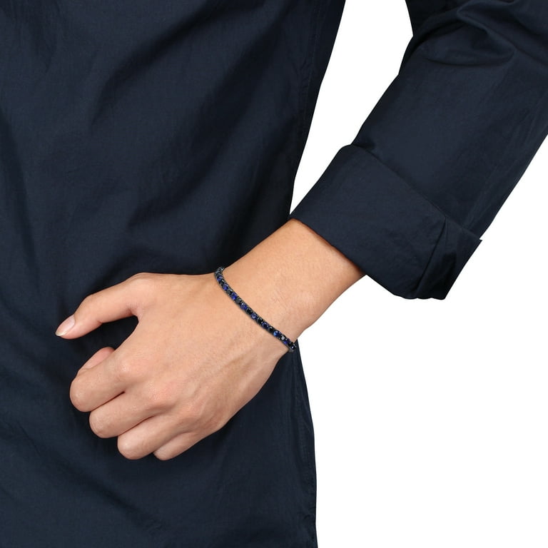 Miabella Men s Blue Black Sapphire Tennis Bracelet Black