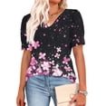 thumbnail image 4 of Womens Tops Short Sleeve Shirts Buttons V Neck Boho Print Fashion Summer Outfits Plus Size Blouses Dressy Casual Short Sleeve Tops For Women, 4 of 6