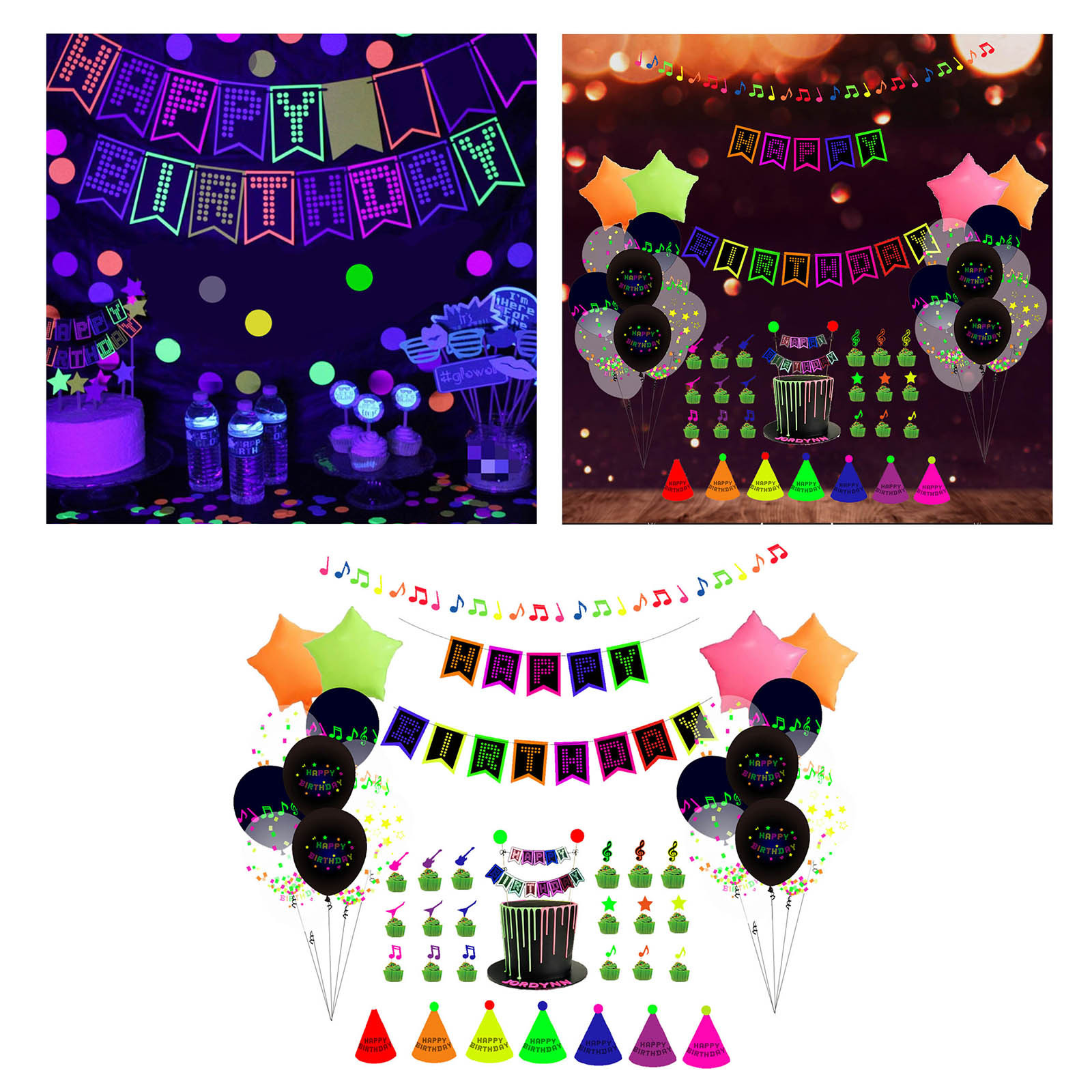 Heiheiup Fluorescent Party Decoration Fluorescent Birthday Flag Cake